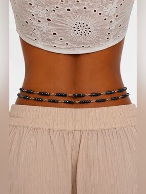 Handmade Beaded Waist Chain –blue Adjustable Gold-Tone Boho Belly Jewelry